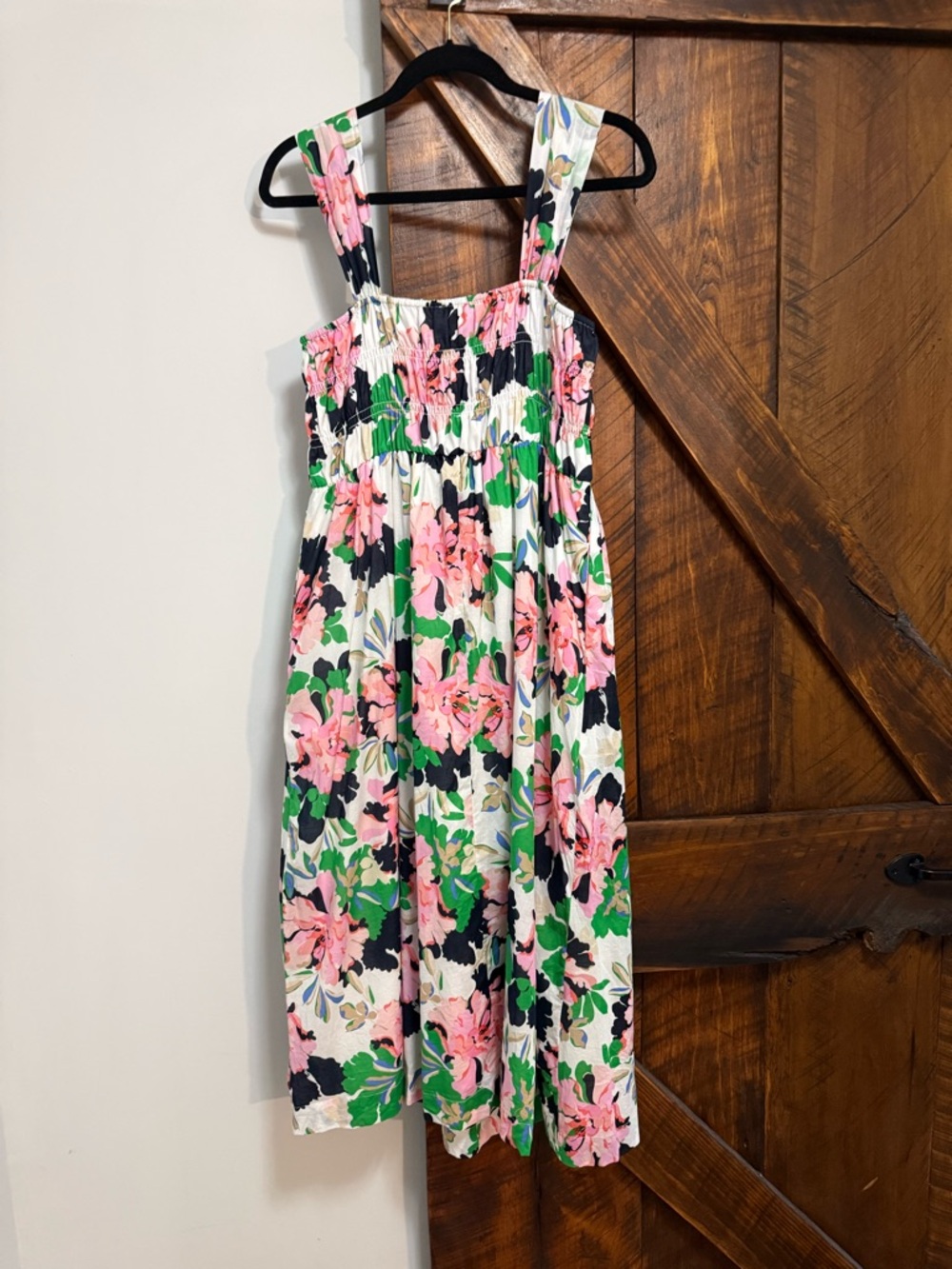 Tommy Hilfiger White Floral Smocked Sundress with Pink & Green